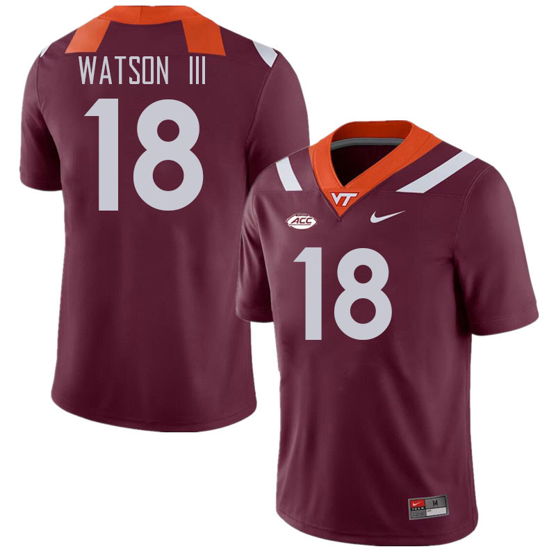 Men #18 William Watson III Virginia Tech Hokies College Football Jerseys Stitched Sale-Maroon